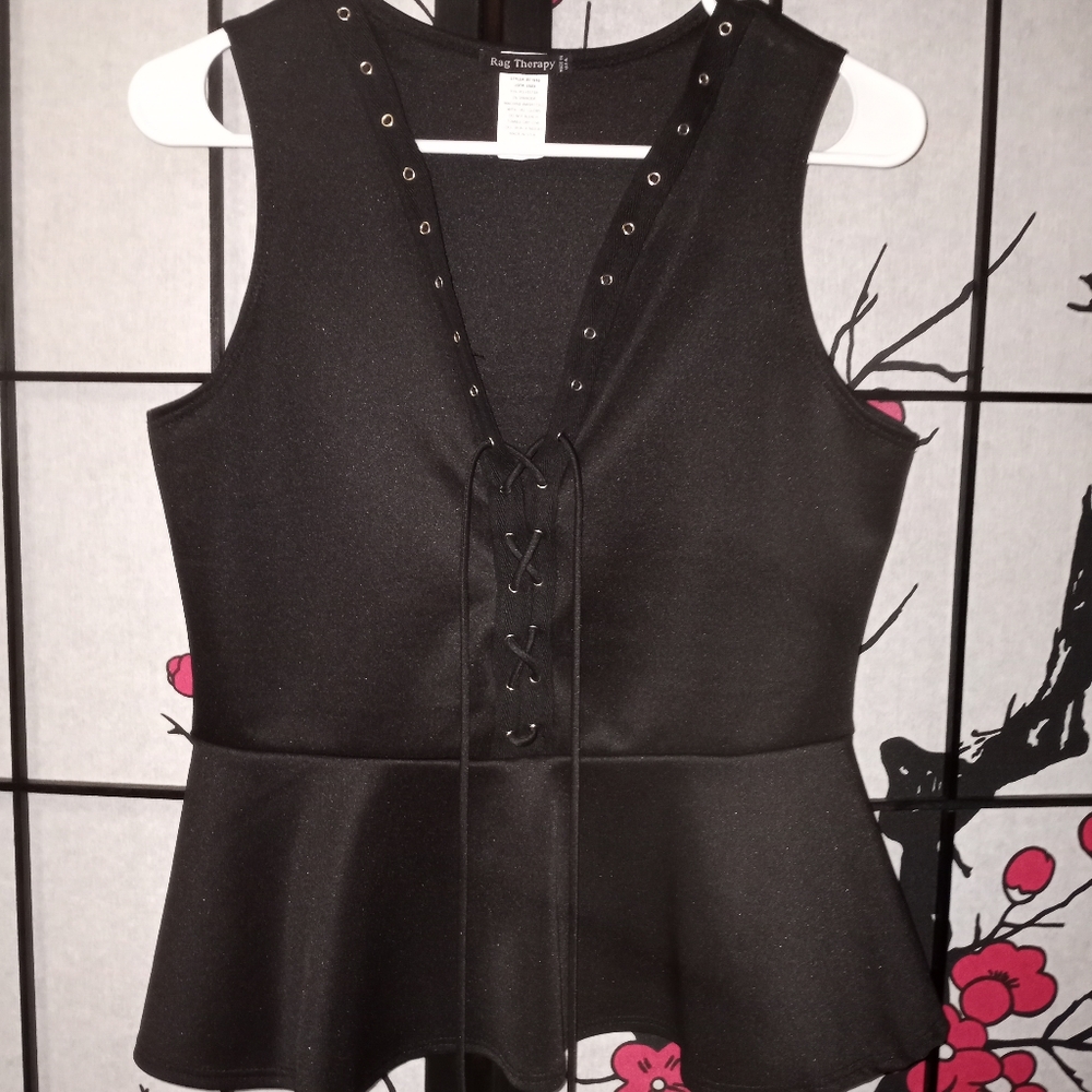 Lace Up Sleeveless Peplum Top XL Cute!